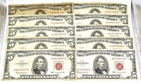 (10) 1963 $5 RED SEAL UNITED STATES NOTE