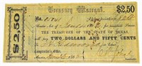 1862 $2.50 TEXAS TREASURY WARRANT