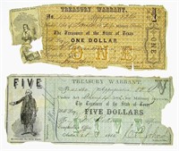(2) TEXAS TREASURY WARRANTS $5 & $1