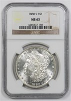 1880-S US MORGAN SILVER $1 DOLLAR COIN - NGC MS63