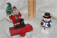 MIDWEST CAST IRON STOCKING HANGER AND SNOWMAN