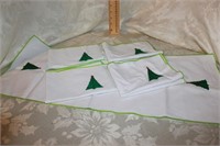 SET OF 4 EMBROIDERED TREE NAPKINS AND TABLE RUNNER