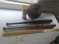 2 wooden baseball bats w advertising & more