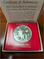 1972 Trinidad & Tobago 10th ANNIV SILVER $10 Proof