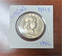 Scarce date 1951 s BU Franklin Silver Half Dollar