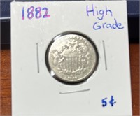 Superb 1882 US 5 cent Shield Nickel