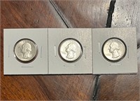 (3) BU 1934, 35, & 36 Silver Washington Quarters
