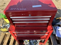 2 PC RED TOOL BOX W/ TOOLS, GRINDER