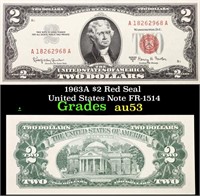 1963A $2 Red Seal United States Note FR-1514 Grade