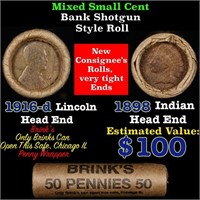 Mixed small cents 1c orig shotgun roll, 1916-d Whe