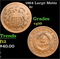 1864 Large Motto Two Cent Piece 2c Grades vg+