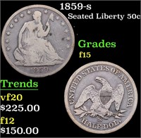 1859-s Seated Half Dollar 50c Grades f+