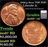 1948-p Lincoln Cent Near TOP POP! 1c Graded ms66+