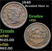 1849 Braided Hair Large Cent 1c Grades vf++