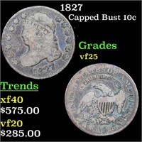 1827 Capped Bust Dime 10c Grades vf+