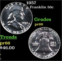 Proof 1957 Franklin Half Dollar 50c Grades GEM+ Pr