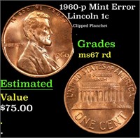 1960-p Lincoln Cent Mint Error 1c Grades GEM++ Unc