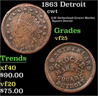 1863 Detroit Civil War Token 1c Grades vf+