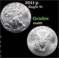 2011-p Silver Eagle Dollar $1 Grades ms69