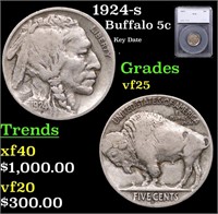 1924-s Buffalo Nickel 5c Graded vf25 By SEGS