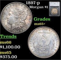 1897-p Morgan Dollar $1 Graded ms65+ By SEGS
