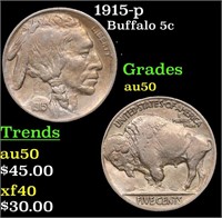 1915-p Buffalo Nickel 5c Grades AU, Almost Unc