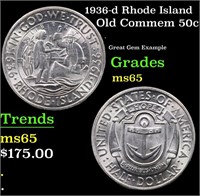1936-d Rhode Island Old Commem Half Dollar 50c Gra
