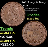 1863 Army & Navy Civil War Token 1c Grades Choice
