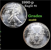 1990-p Silver Eagle Dollar $1 Grades ms69