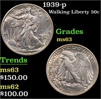 1939-p Walking Liberty Half Dollar 50c Grades Sele