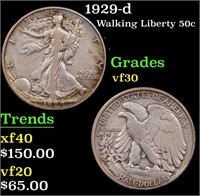 1929-d Walking Liberty Half Dollar 50c Grades vf++