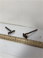 Vintage miniature metal rack and hoe