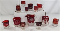13 Pieces of Flashed Ruby Souvenir Glassware