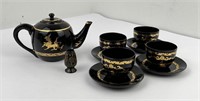 Black and Gold Lacquer Tea Set