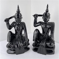 Pair of Thailand Wood Warrior Figures