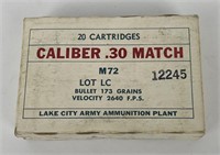 20ct .30 Match Lake City Rifle Ammo