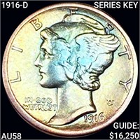 1916-D Series Key Mercury Silver Dime CHOICE AU