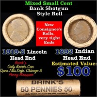 Mixed small cents 1c orig shotgun roll, 1919-s Whe
