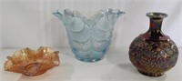 Nice Collection Of 3 Pieces of Carnival Glass