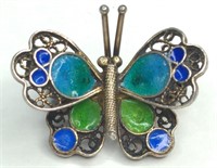 Vintg. Sterling Enamel Filigree Butterfly Pin