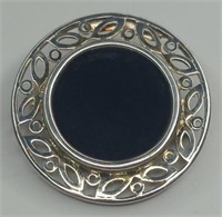 Sterling Silver Black Onyx Filigree Brooch