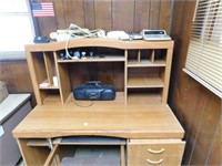 wood desk & credenza & contents