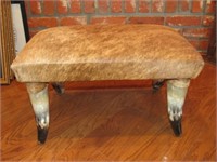 COWHIDE UPHOLSTERED DECO STOOL