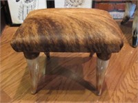 SMALL COWHIDE UPHOLSTERED DECO STOOL