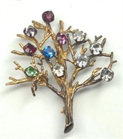 Sterling Silver Gold Tone Multi Gem Tree Brooch