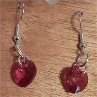 Small Siam Red Heart Swarvoski Crystal Earrings