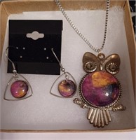 Golds and Purples Owl Pendant Set w/ 18" Chain