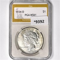 1934-D Silver Peace Dollar PGA-MS61
