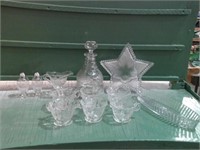 HEISEY ETCHED GLASS SET, SLOVAKIA DECANTER,