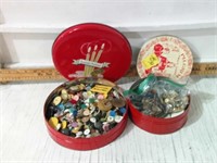 2 TINS FULL OF VTG CLOTHING BUTTONS